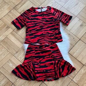 MK Red and Black Zebra Print Top and Skirt Set